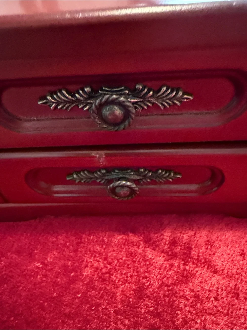 Great vintage Classic cherry wooden Jewelry Box with heart glass etched cover